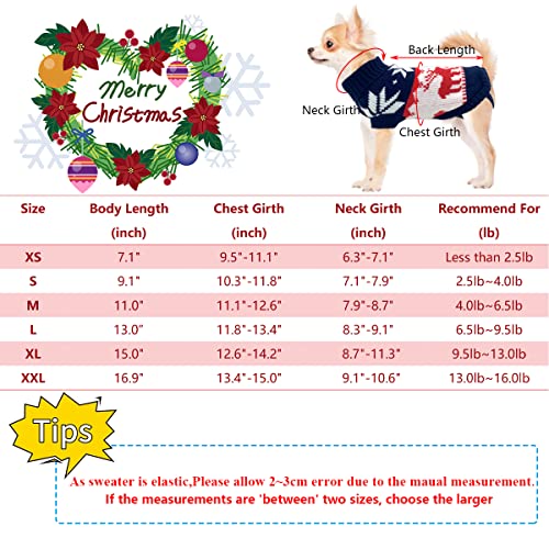 Vehomy 2Pcs Pet Puppy Christmas Sweaters Cat Sweater Kitten Knitwear Dog Xmas Clothes Navy Blue and Christmas White Sweaters with Reindeers Snowflakes Pattern for Kitten Cat Puppy Dog S