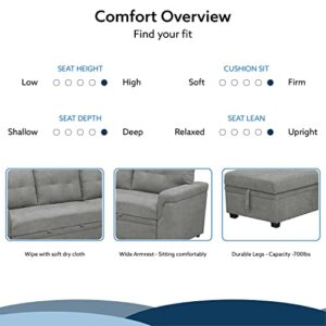 Reversible Sectional Sleeper Sofa with Pull Out Bed, Sleeper Sectional Sofa Bed Couch with Storage Chaise, Pull Out Couch Bed Sleeper Sofa Cama, L-Shape Full Size Pull Out Sofa - Gray / Air Leather