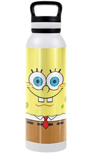 spongebob official dual face 24 oz insulated canteen water bottle, leak resistant, vacuum insulated stainless steel with loop cap, white