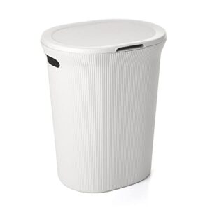superio ribbed collection - decorative plastic laundry hamper with lid and cut-out handles, white (1 pack) basket organzier for bedroom bathroom college dorm room 40 liter