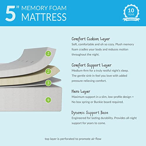 Max & Lily 5 Inch Mattress for Kids Bed/Bunk Bed/Trundle, Memory Foam Mattress in a Box, Medium Firm Support with Breathable Cooling Cover, CertiPUR-US Certified, Twin