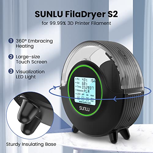 3D Printer Filament Dryer Box, SUNLU FilaDryer S2 for 3D Printing, PLA+ 3D Printer Filament 1.75mm Dimensional Accuracy +/- 0.02 mm, S2 Dryer Box & PLA+ 10colors*1KG