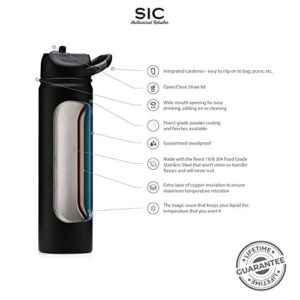 Seriously Ice Cold SIC 27oz Insulated Water Bottle Thermos, Premium Triple Layer Vacuum Stainless Steel, BPA Free Wide Mouth Lid with Carabiner Clip