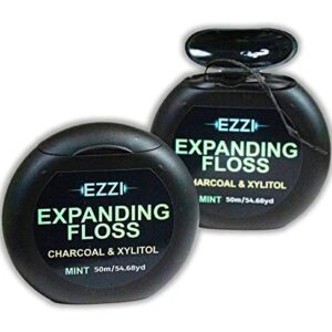 EZZI Woven Expanding Dental Floss | Naturally Waxed & Textured w/Charcoal & Xylitol to Optimally Clean Gums | Mint | Thick & 109 Yards