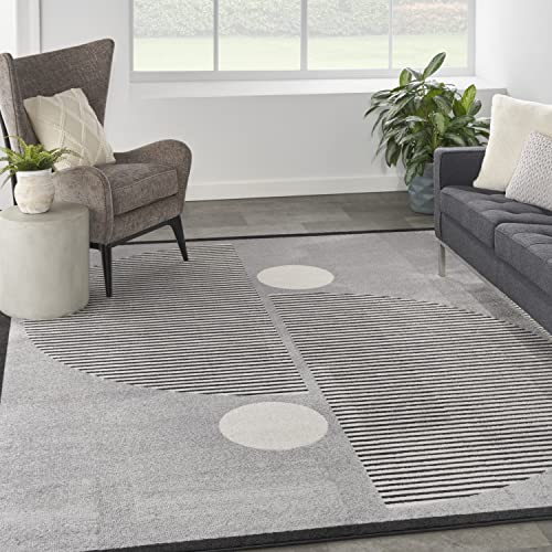 Nourison Modern Passion Geometric Grey/Black 7'10" x 9'10" Area -Rug, Easy -Cleaning, Non Shedding, Bed Room, Living Room, Dining Room, Kitchen (8x10)