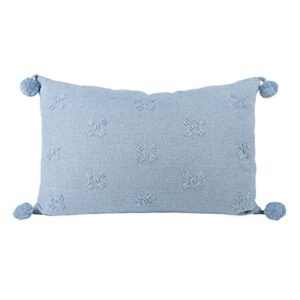 foreside home & garden blue with pom corners 14x22 hand woven filled pillow