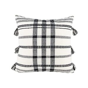 foreside home & garden black cross striped 18x18 hand woven filled pillow