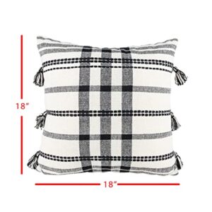 Foreside Home & Garden Black Cross Striped 18X18 Hand Woven Filled Pillow