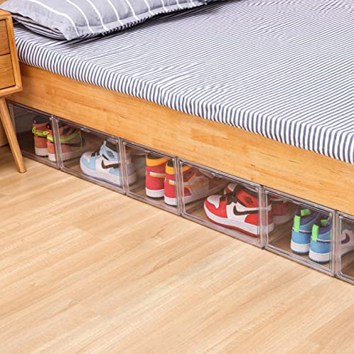 Attelite 6 Pack Large +3 Pack X-Large Drop Front Shoe Box Clear Shoe Storage Box, As Plastic Stackable Shoe Containers for Display Sneakers