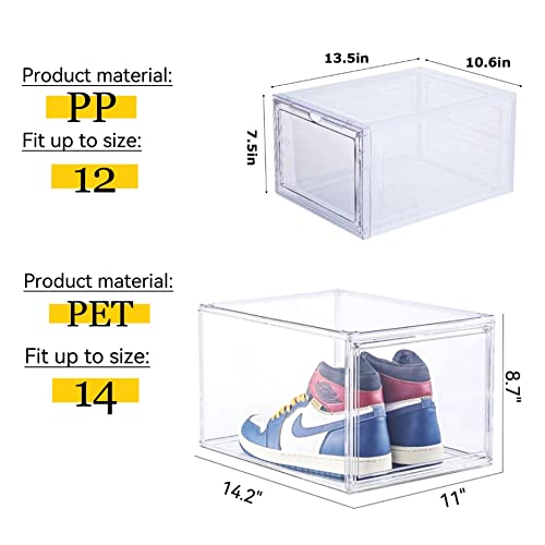 Attelite 6 Pack Large +3 Pack X-Large Drop Front Shoe Box Clear Shoe Storage Box, As Plastic Stackable Shoe Containers for Display Sneakers