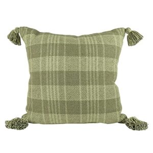 foreside home & garden green plaid 18x18 hand woven filled pillow
