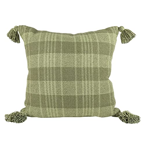 Foreside Home & Garden Green Plaid 18X18 Hand Woven Filled Pillow