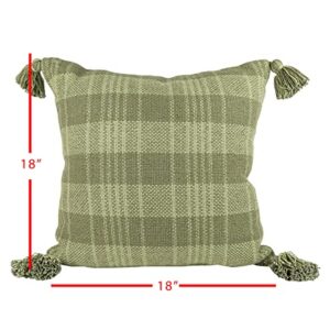 Foreside Home & Garden Green Plaid 18X18 Hand Woven Filled Pillow