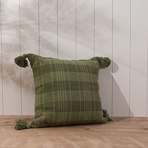 Foreside Home & Garden Green Plaid 18X18 Hand Woven Filled Pillow