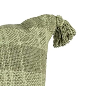 Foreside Home & Garden Green Plaid 18X18 Hand Woven Filled Pillow