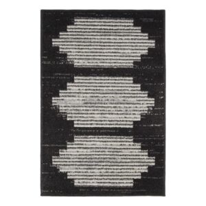 nourison modern passion mid-century geometric 2' x 3' black grey area -rug, easy -cleaning, non shedding, bed room, living room, dining room, kitchen (2x3)