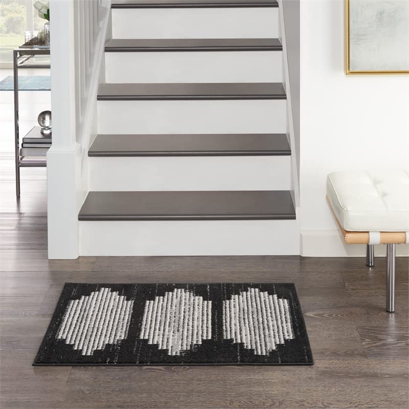 Nourison Modern Passion Mid-Century Geometric 2' x 3' Black Grey Area -Rug, Easy -Cleaning, Non Shedding, Bed Room, Living Room, Dining Room, Kitchen (2x3)