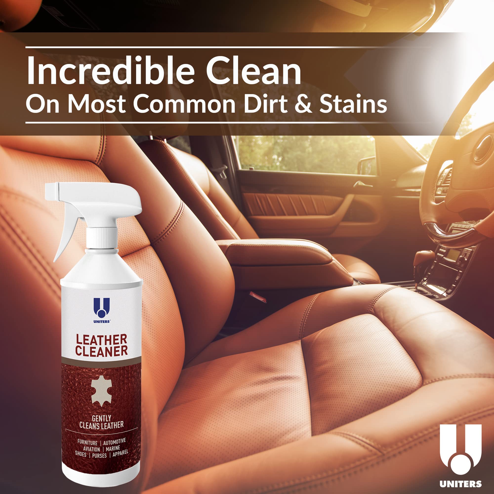 UNITERS Leather Cleaner Foam Solution - Leather Care Stain Remover & Cleaner for Car Interior - Car Leather Seat Cleaner, Faux Leather, Furniture, Handbags, Upholstery, Shoes & More 500ml 16.9 oz