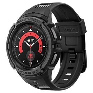 spigen rugged armor pro designed for samsung galaxy watch 5 pro band with case protector 45mm (2022) - black