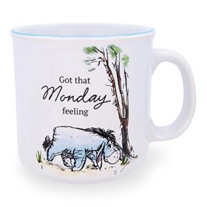 disney winnie the pooh eeyore monday feeling ceramic camper mug | bpa-free travel coffee cup for espresso, caffeine, cocoa, | home & kitchen essential | cute gifts and collectibles | holds 20 ounces