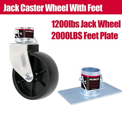6" Trailer Swirl Jack Caster Wheel 1200lbs Capacity with Pin with Trailer Jack Foot Plate 2000LBS
