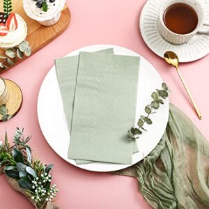 Dinner Napkins Paper Hand Towels Disposable Cocktail Napkins Dinner Napkins for Wedding, Birthday, Events, Guest Bathroom, Bridal Shower Party Favors, 13 x 15.75 Inch (Sage Green, 100 Pcs)