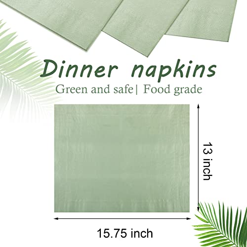 Dinner Napkins Paper Hand Towels Disposable Cocktail Napkins Dinner Napkins for Wedding, Birthday, Events, Guest Bathroom, Bridal Shower Party Favors, 13 x 15.75 Inch (Sage Green, 100 Pcs)