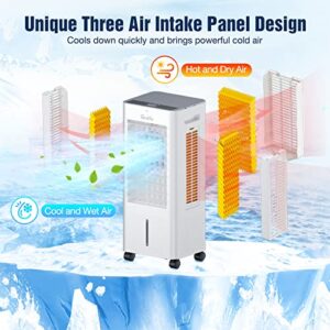 Grelife Evaporative Air Cooler, Portable Cooling Fan with 75° Oscillating, Humidifying, 1.58Gal Water Tank, 4 Ice Packs, Remote Control, 3 Speeds, 12H Timer, Personal Swamp Cooler for Room Home Office