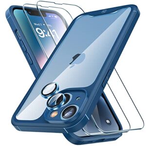 lk [3-in-1 for iphone 14 case clear with 2pcs screen protector & lens protector 10ft military grade drop tested, slim protective phone case for iphone 14, 6.1inch, capri blue