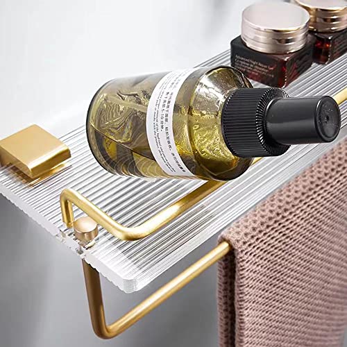 HSXJJ Rack Acrylic Shelf with Towel Bar and Rails Aluminum Extra Thick Acrylic Bathroom Rack with Towel Bar 15.7" x 4.7" (Gold)