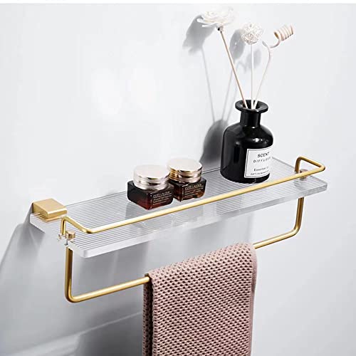 HSXJJ Rack Acrylic Shelf with Towel Bar and Rails Aluminum Extra Thick Acrylic Bathroom Rack with Towel Bar 15.7" x 4.7" (Gold)