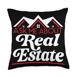 real estate agent realtor stemi apparel ask me about real estate seller broker agent realtor throw pillow, 18x18, multicolor