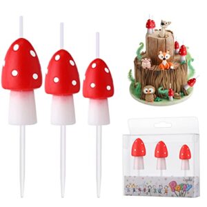 tondiamo 3 pcs mushroom candles birthday cake topper forest woodland cupcake fairy decorations for baby shower party home wedding favor