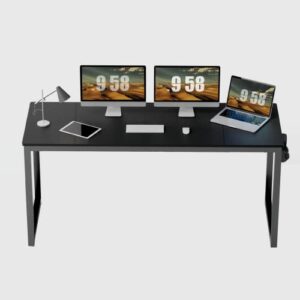 SANODESK Office Computer Desk 63 inch Study Writing Table Desk for Home Office, Gaming Computer Desk with Headphone Hook, Modern Simple Style, Black