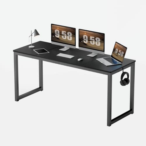 SANODESK Office Computer Desk 63 inch Study Writing Table Desk for Home Office, Gaming Computer Desk with Headphone Hook, Modern Simple Style, Black