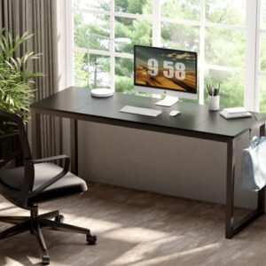 SANODESK Office Computer Desk 63 inch Study Writing Table Desk for Home Office, Gaming Computer Desk with Headphone Hook, Modern Simple Style, Black