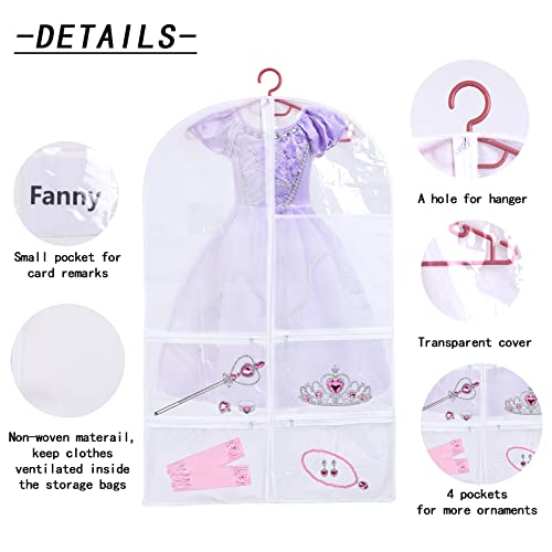 Kids Garment Bags for Dance Costumes, Hanging Dance Garment Bag with Multiple Pockets, Clear Storage Bags Organize Girls Dance Competitions Dress, Dance Recitals, Ballet Costume, Beauty Pageants, 3Pcs