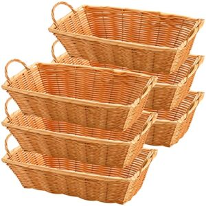 yesland 6 pcs poly wicker bread basket with handle, 14 inch rectangular imitation rattan fruit storage baskets - stackable empty gift basket for vegetables, food serving, display, outdoor, brown