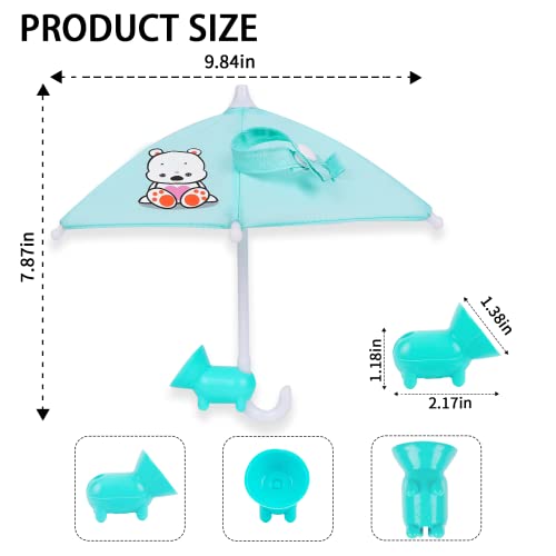 Phone Umbrella for Sun, Universal Adjustable Piggy Suction Cup Stand with Umbrella for Phone, Mini Cell Phone Cute Sunshade Holder Outdoor Anti-Glare (Blue Bear)