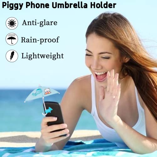 Phone Umbrella for Sun, Universal Adjustable Piggy Suction Cup Stand with Umbrella for Phone, Mini Cell Phone Cute Sunshade Holder Outdoor Anti-Glare (Blue Bear)