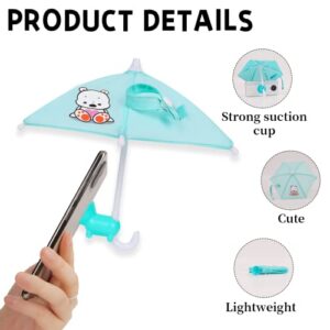 Phone Umbrella for Sun, Universal Adjustable Piggy Suction Cup Stand with Umbrella for Phone, Mini Cell Phone Cute Sunshade Holder Outdoor Anti-Glare (Blue Bear)