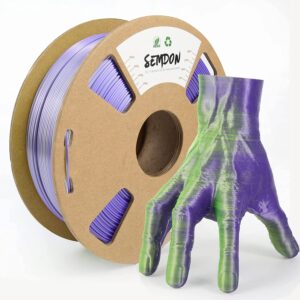 semdon 1.75mm pla bundle 1kg silk multicolor coextrusion tricolor bicolor dualcolor spool, 3d printer filament dimensional accuracy of +/- 0.02mm and fit most fdm 3d printer (purple-yellow)