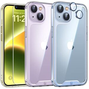 lk for iphone 14 case clear with 2pcs screen protector & lens protector 10ft military grade drop tested, slim protective phone case for iphone 14, 6.1inch, crystal clear