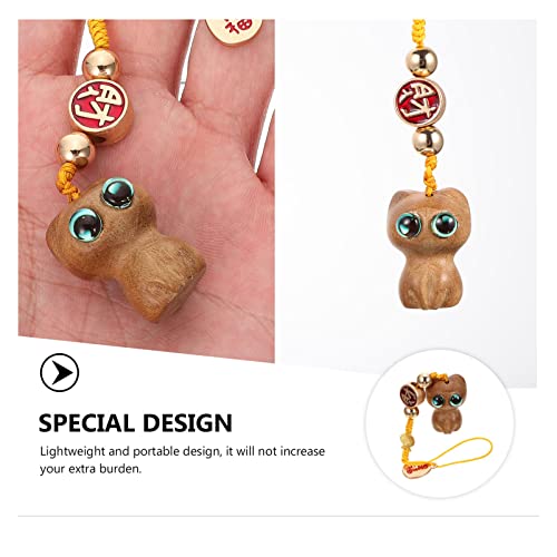 DECHOUS Wooden Cat Pendant Cellphone Strap Pendant Vintage Japanese Luck Cat Phone Cords Phone Hanging Charm Keychains Decor