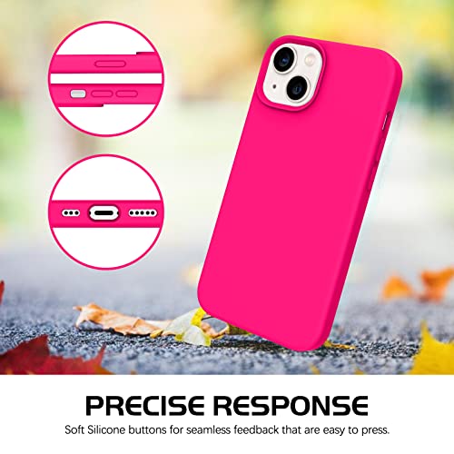 DOMAVER for iPhone 13 Case Silicone Soft Gel Rubber Microfiber Lining Cushion Protective Cover for iPhone 13- Hot Pink