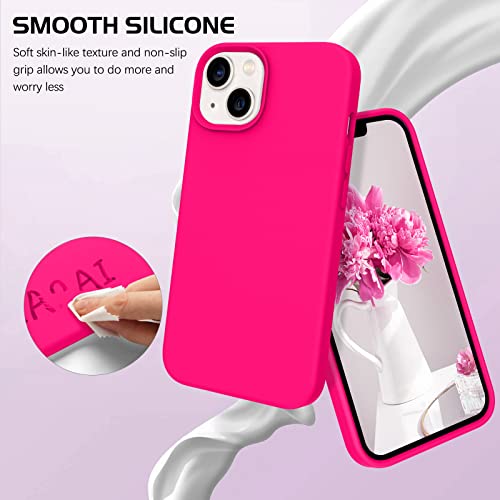 DOMAVER for iPhone 13 Case Silicone Soft Gel Rubber Microfiber Lining Cushion Protective Cover for iPhone 13- Hot Pink