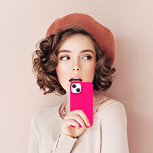 DOMAVER for iPhone 13 Case Silicone Soft Gel Rubber Microfiber Lining Cushion Protective Cover for iPhone 13- Hot Pink