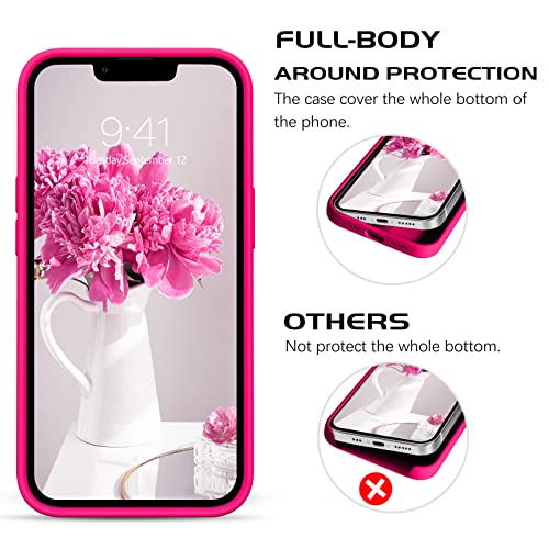 DOMAVER for iPhone 13 Case Silicone Soft Gel Rubber Microfiber Lining Cushion Protective Cover for iPhone 13- Hot Pink