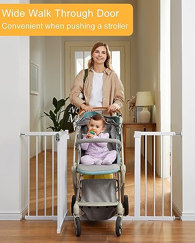 Mumeasy Baby Gate Extra Wide, 29.5"- 51.5" Pressure Mounted Dog Gate with Walk Through Door, Auto Close Pet Gate for Stairs,Doorways,House