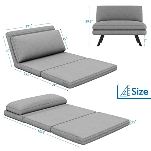 LIFERECORD Convertible Futon Sofa Bed 4 in 1 Multi-Function Modern Mini Single Floor Sleeper Chair with Adjustable Backrest for Living, Small Room Apartment, Dorm, Grey